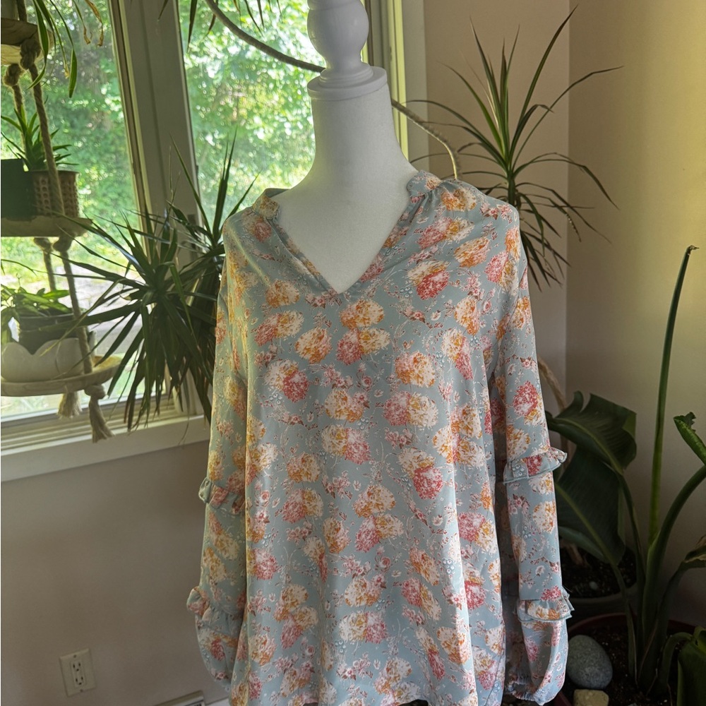 Staccato Blue Floral V-Neck Blouse